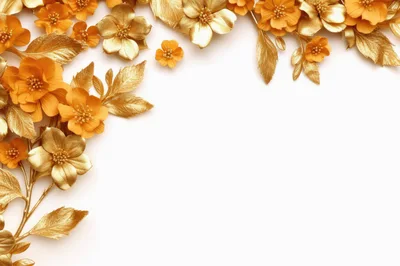 Golden Floral Border Frame On White Background