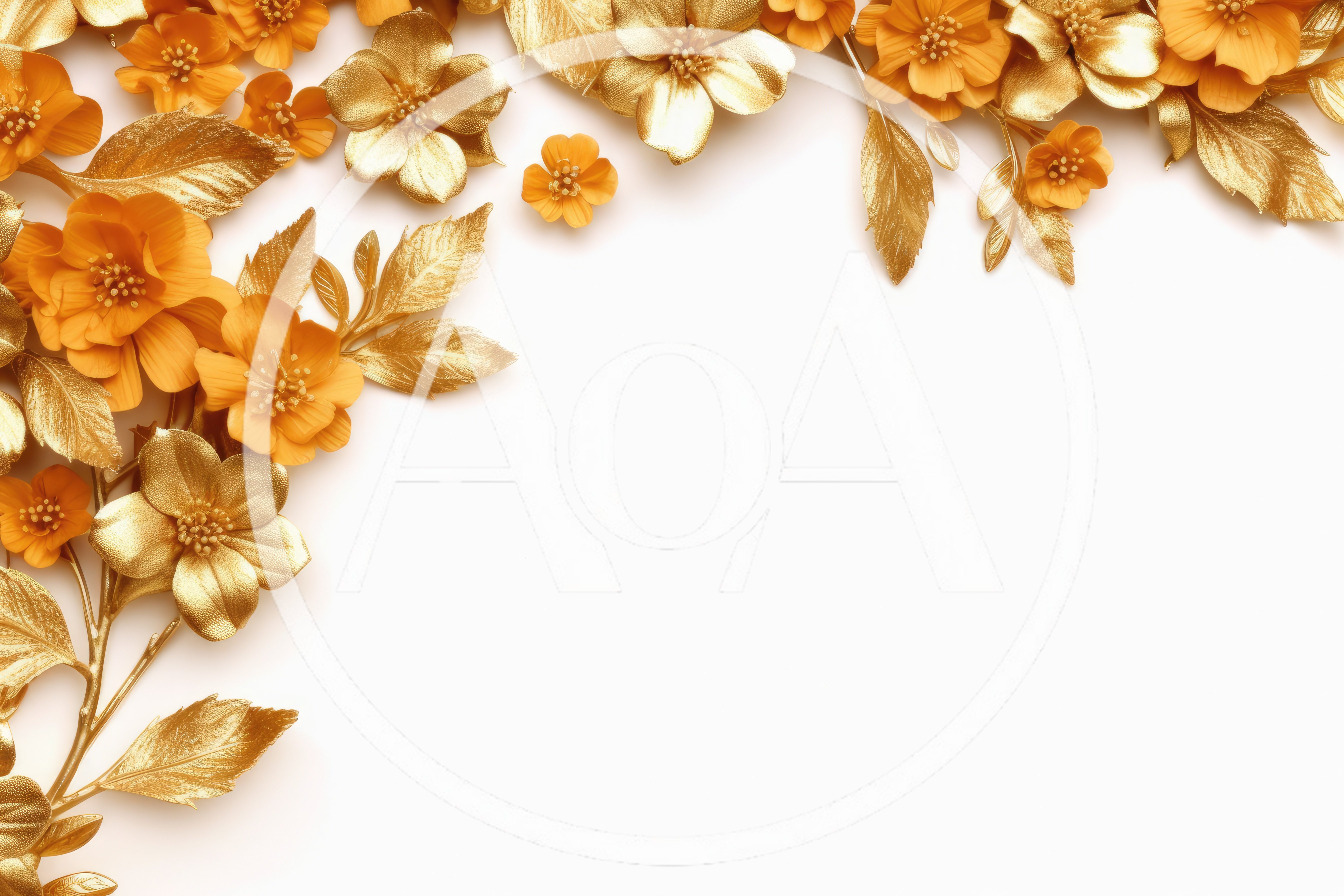 Golden Floral Border Frame On White Background