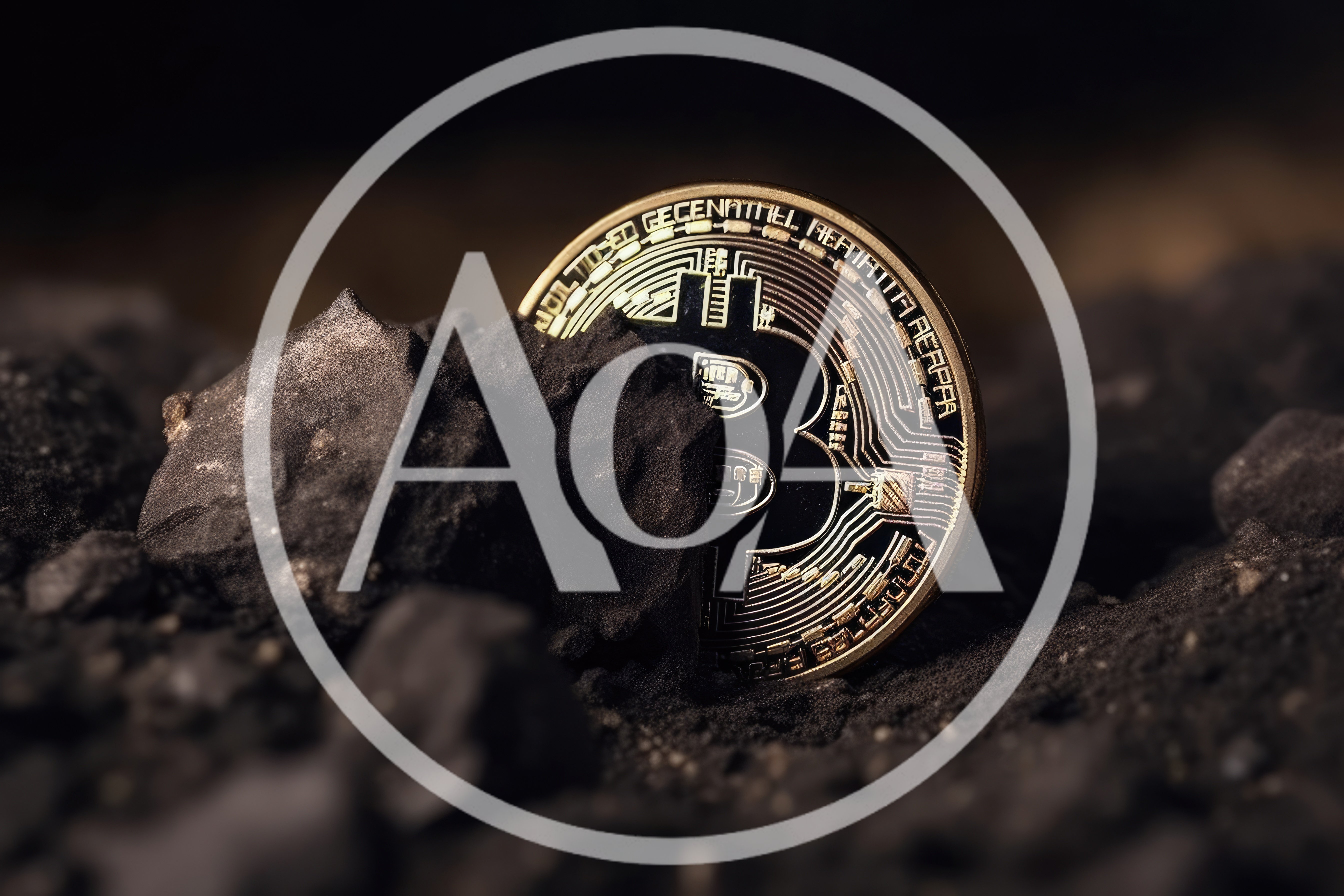 Bitcoin Coin Partially Buried In Dark Coal
