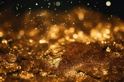 Abstract Golden Glitter Particles Floating In Dark Space