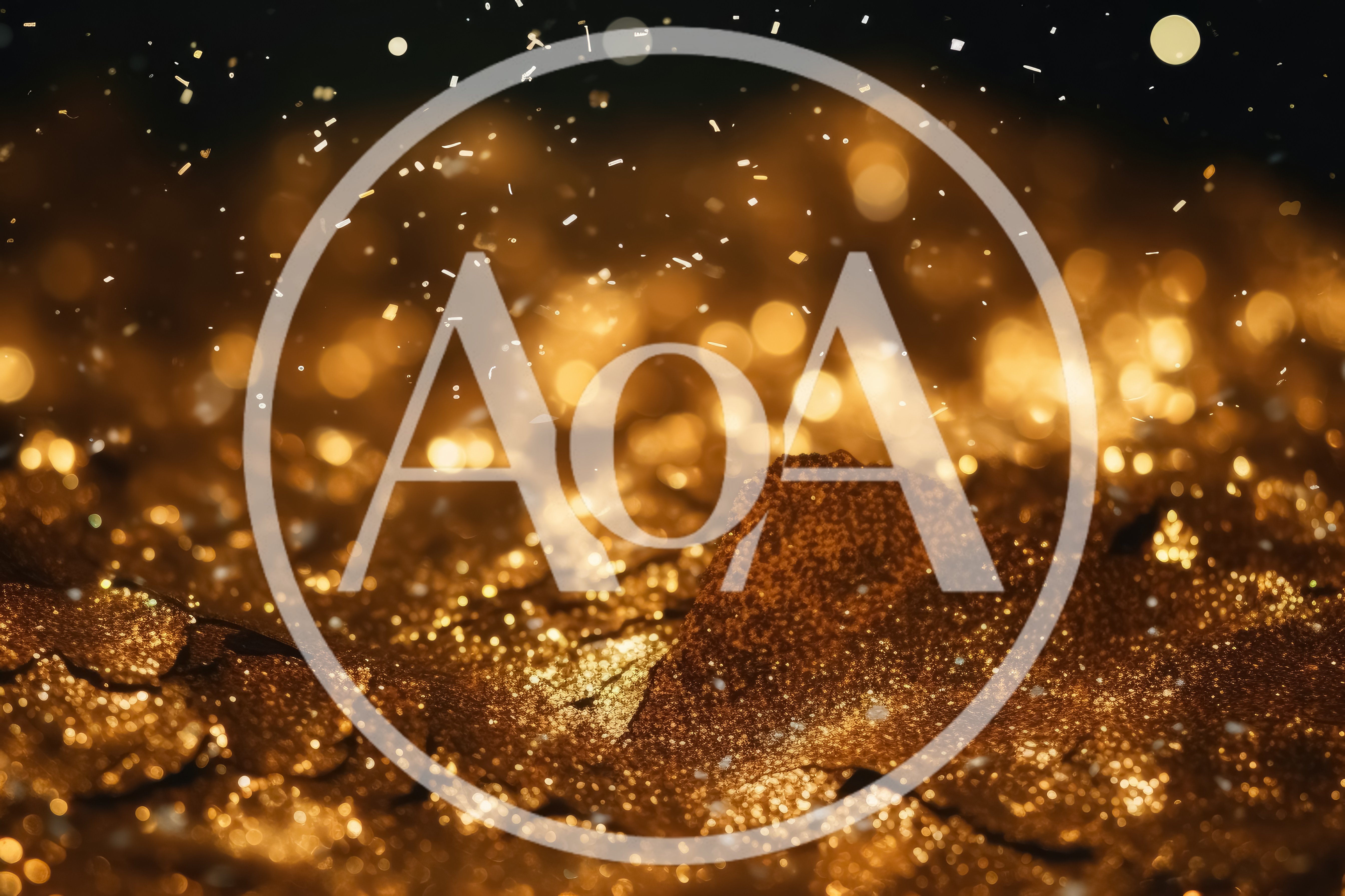 Abstract Golden Glitter Particles Floating In Dark Space