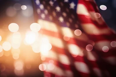 Blurred American Flag With Bokeh Light Effects
