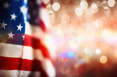 American Flag With Soft Bokeh Background