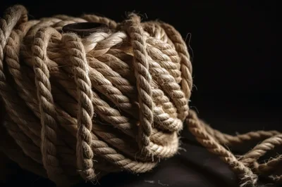 Coiled Natural Fiber Rope On Dark Background