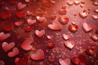Floating Red Hearts On Textured Background