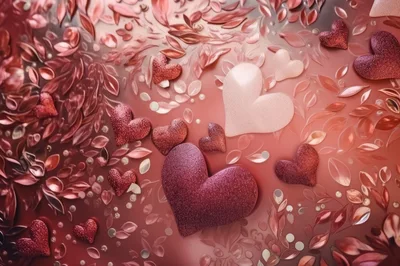 Floating Glittering Hearts On A Floral Background