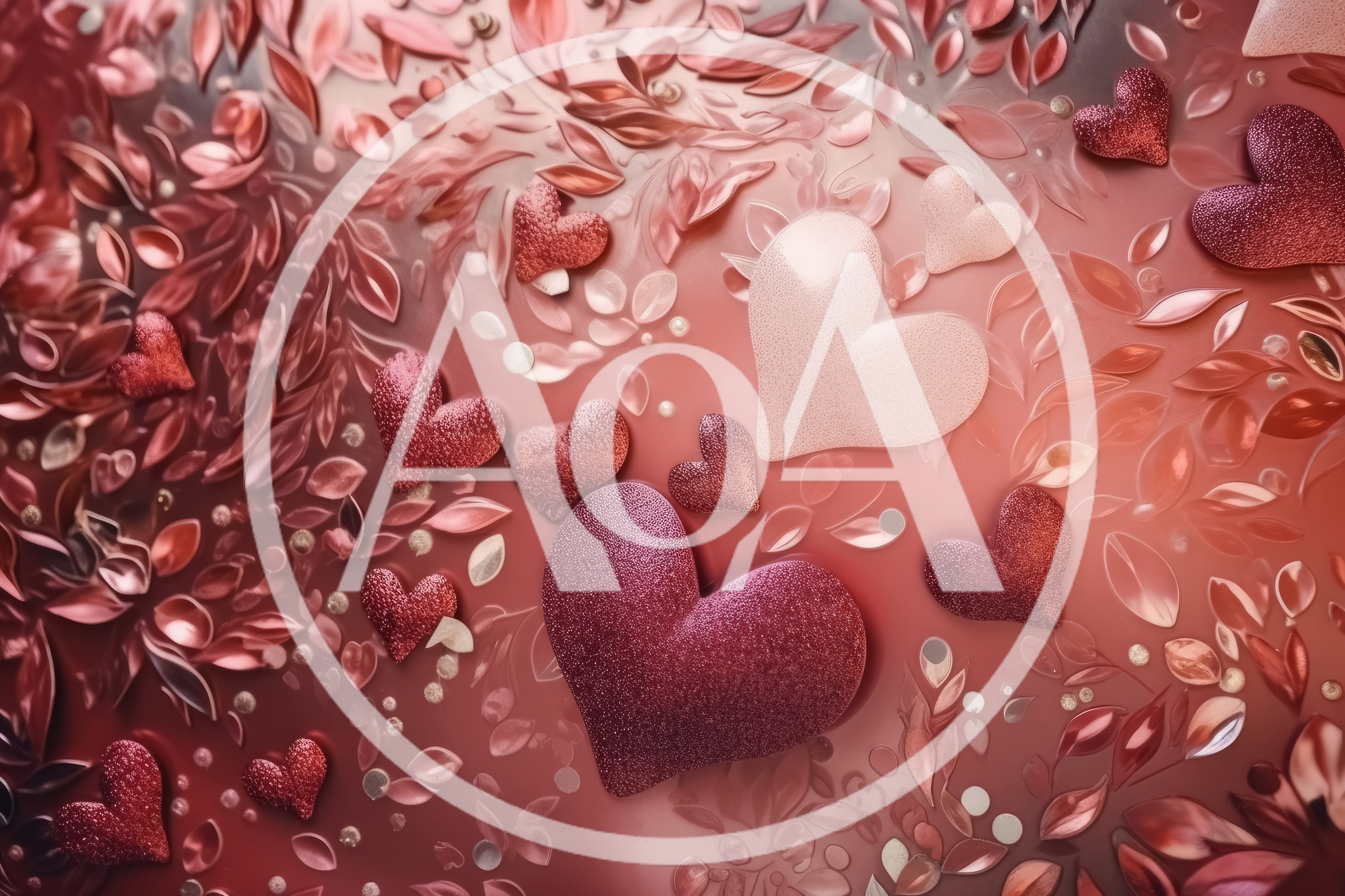 Floating Glittering Hearts On A Floral Background