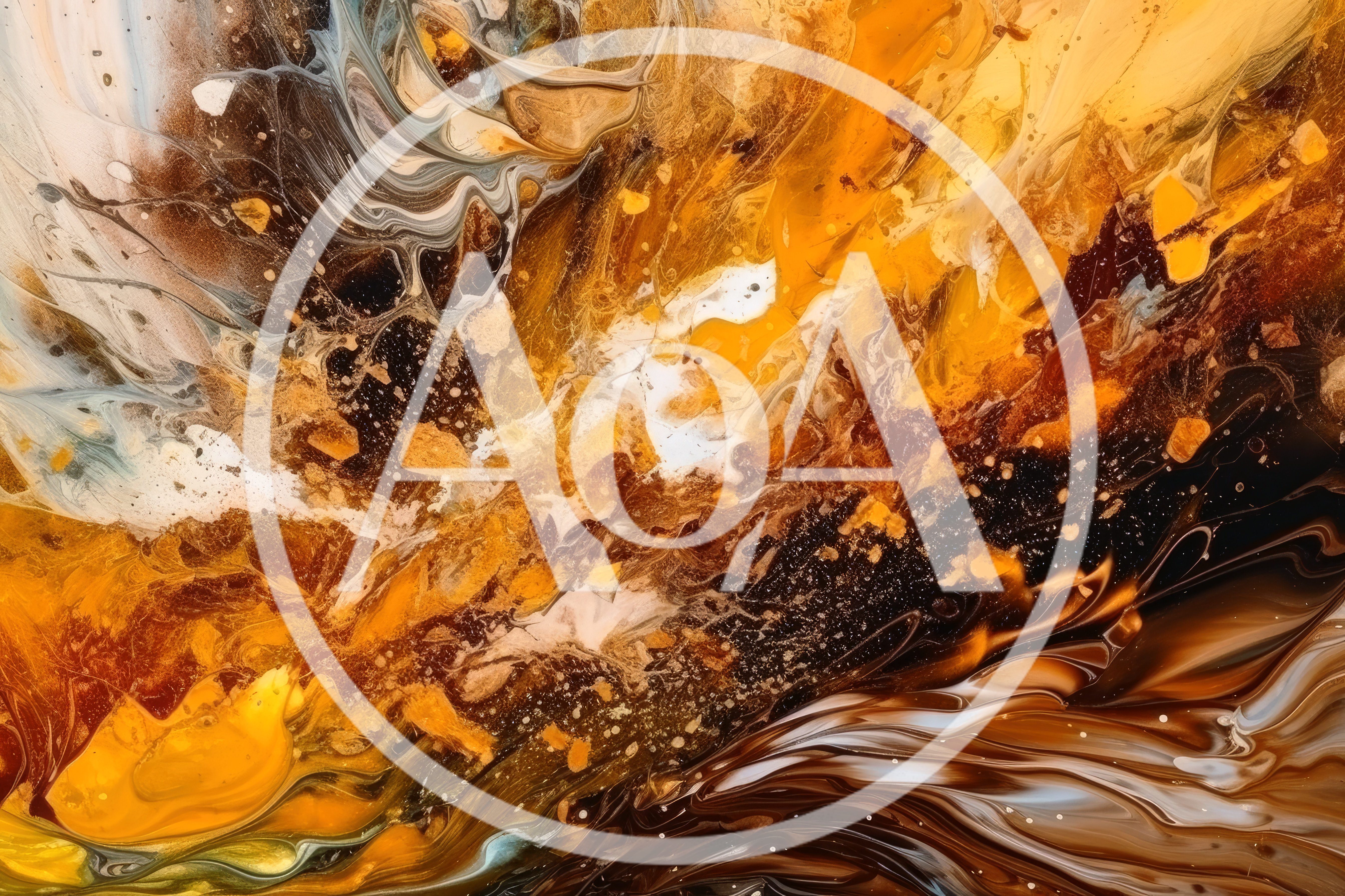 Abstract Fluid Acrylic Painting With Gold And Brown Swirls