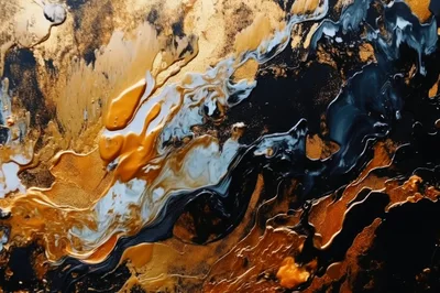 Abstract Fluid Art With Gold And Black Swirls