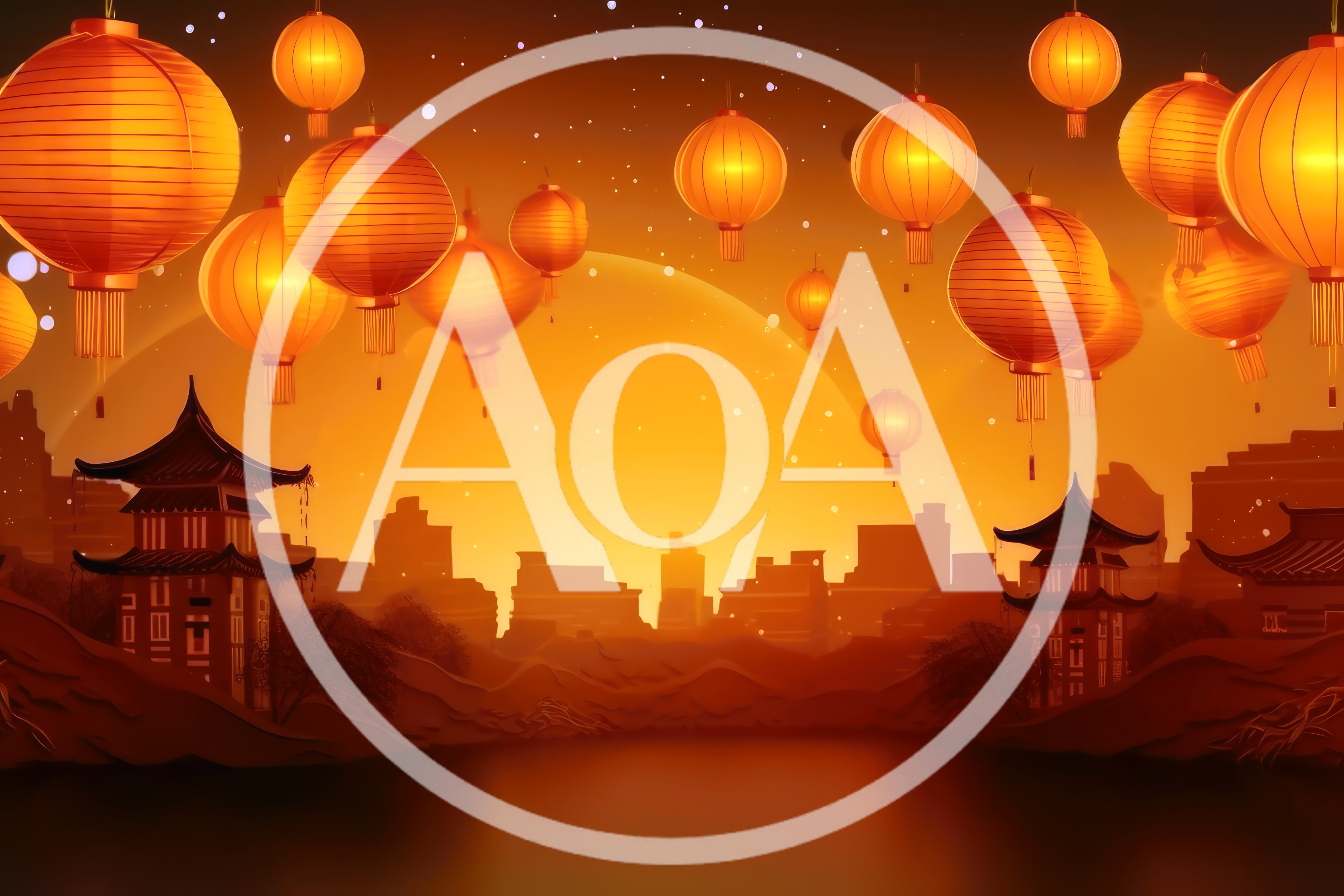 Traditional Chinese Lanterns Floating Over Ancient Cityscape