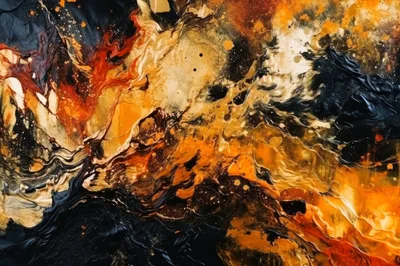Abstract Fluid Acrylic Painting With Gold And Black