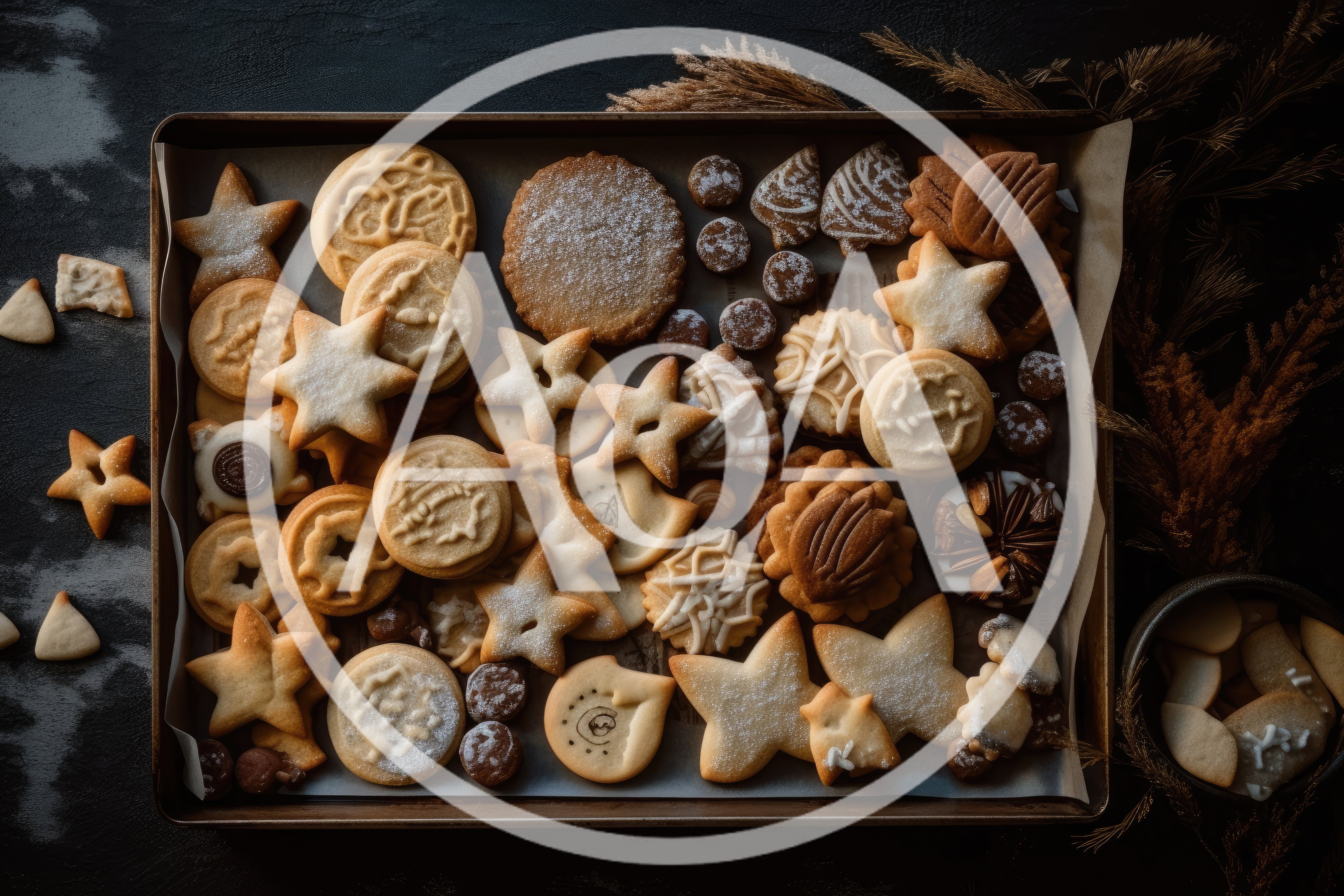 Assorted Christmas Cookies On A Baking Sheet