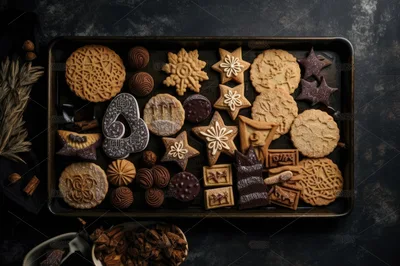 Assorted Christmas Cookies and Chocolates on Baking Tray