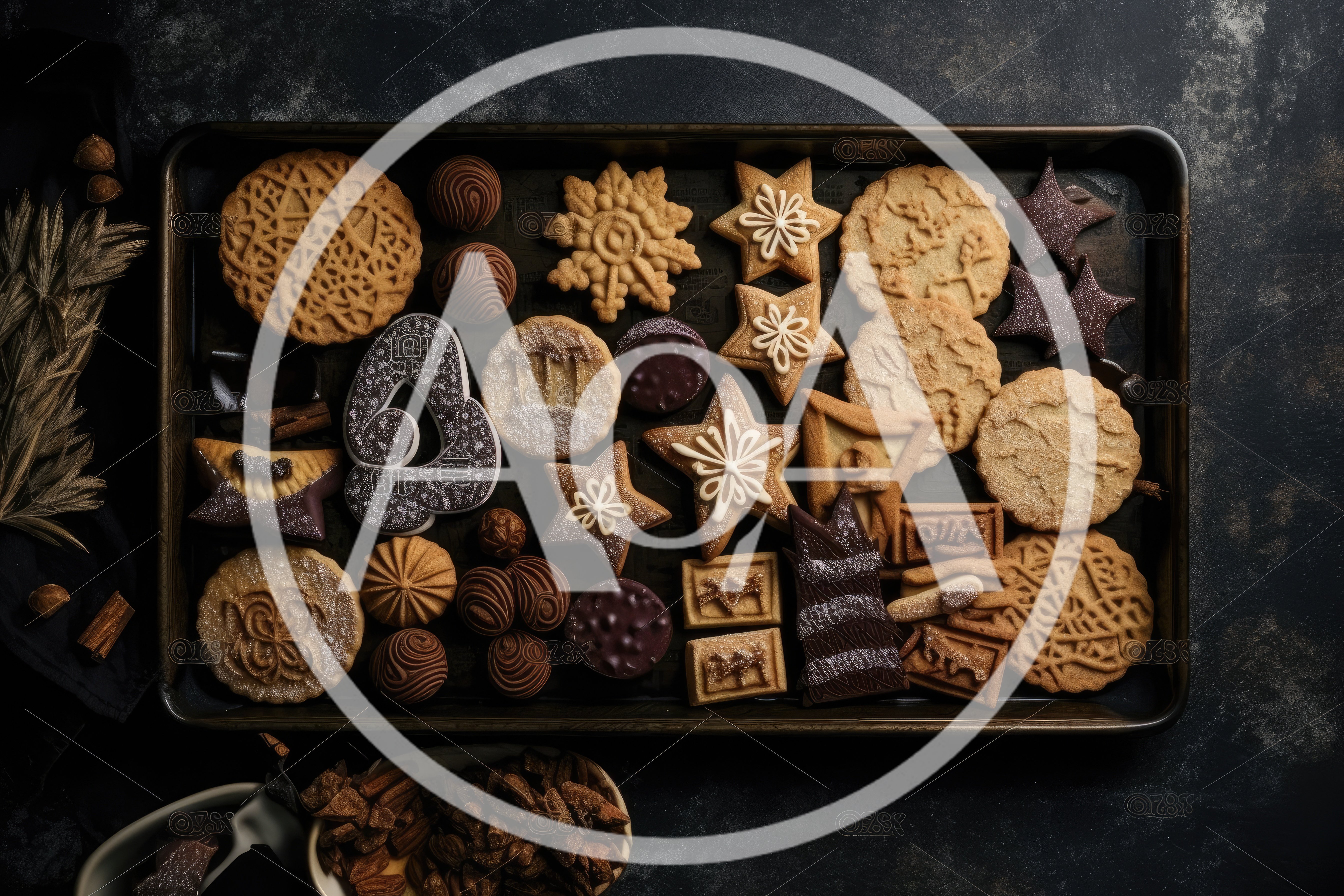 Assorted Christmas Cookies and Chocolates on Baking Tray
