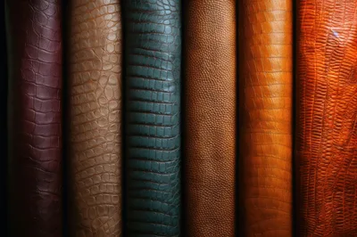 Vertical Rolls Of Textured Leather In Various Colors