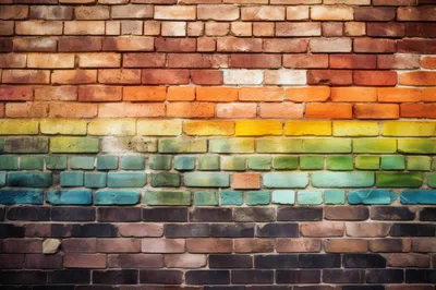 Rainbow Painted Brick Wall Texture Background