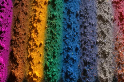 Vibrant Rainbow Colored Powder Pigments In Vertical Stripes