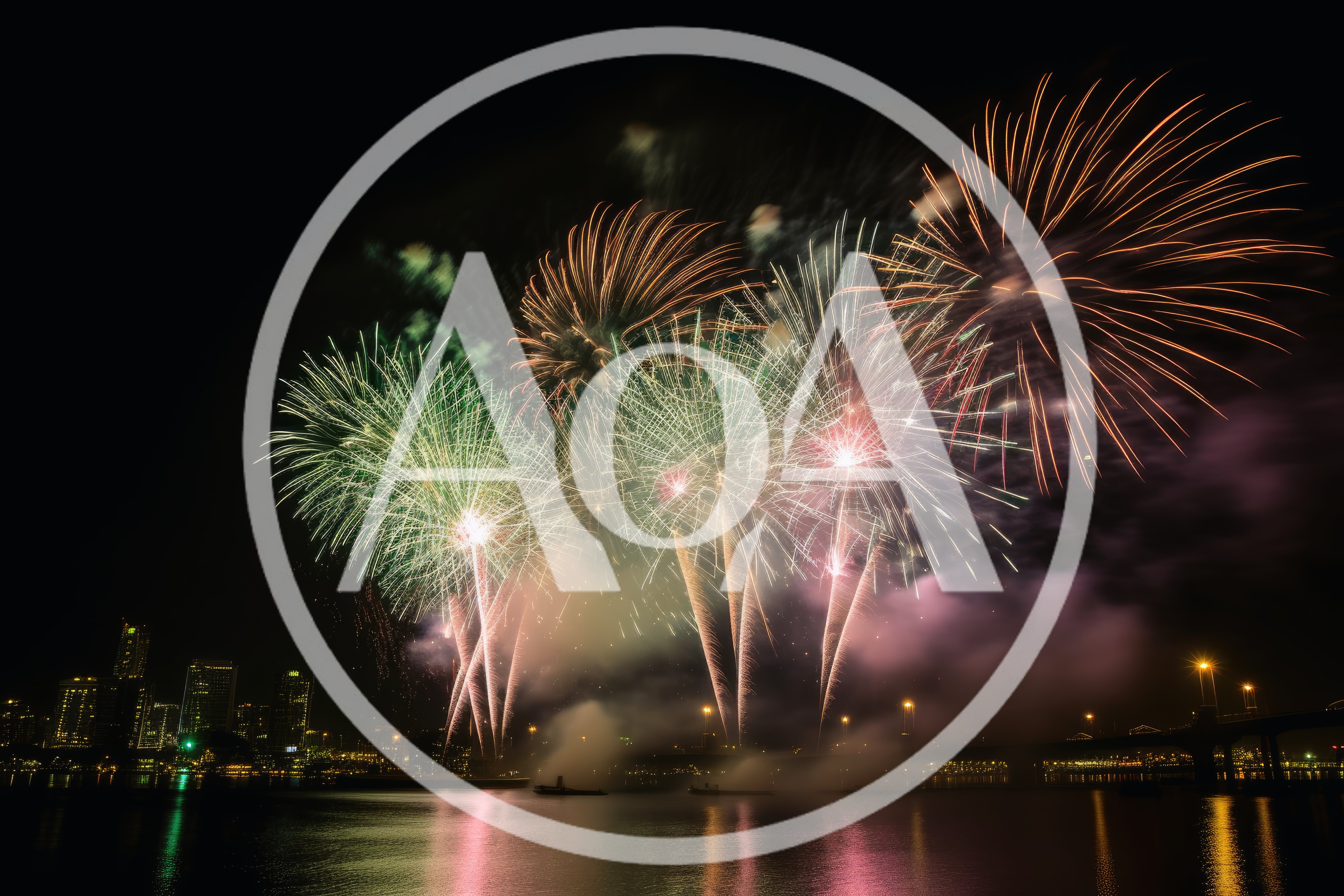 Spectacular Fireworks Display Over City Skyline At Night