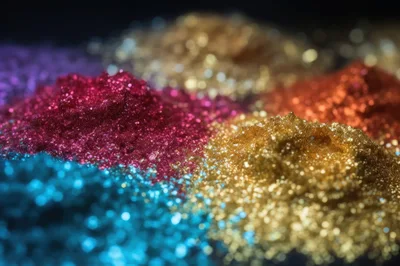 Macro View Of Colorful Glitter Powder Piles