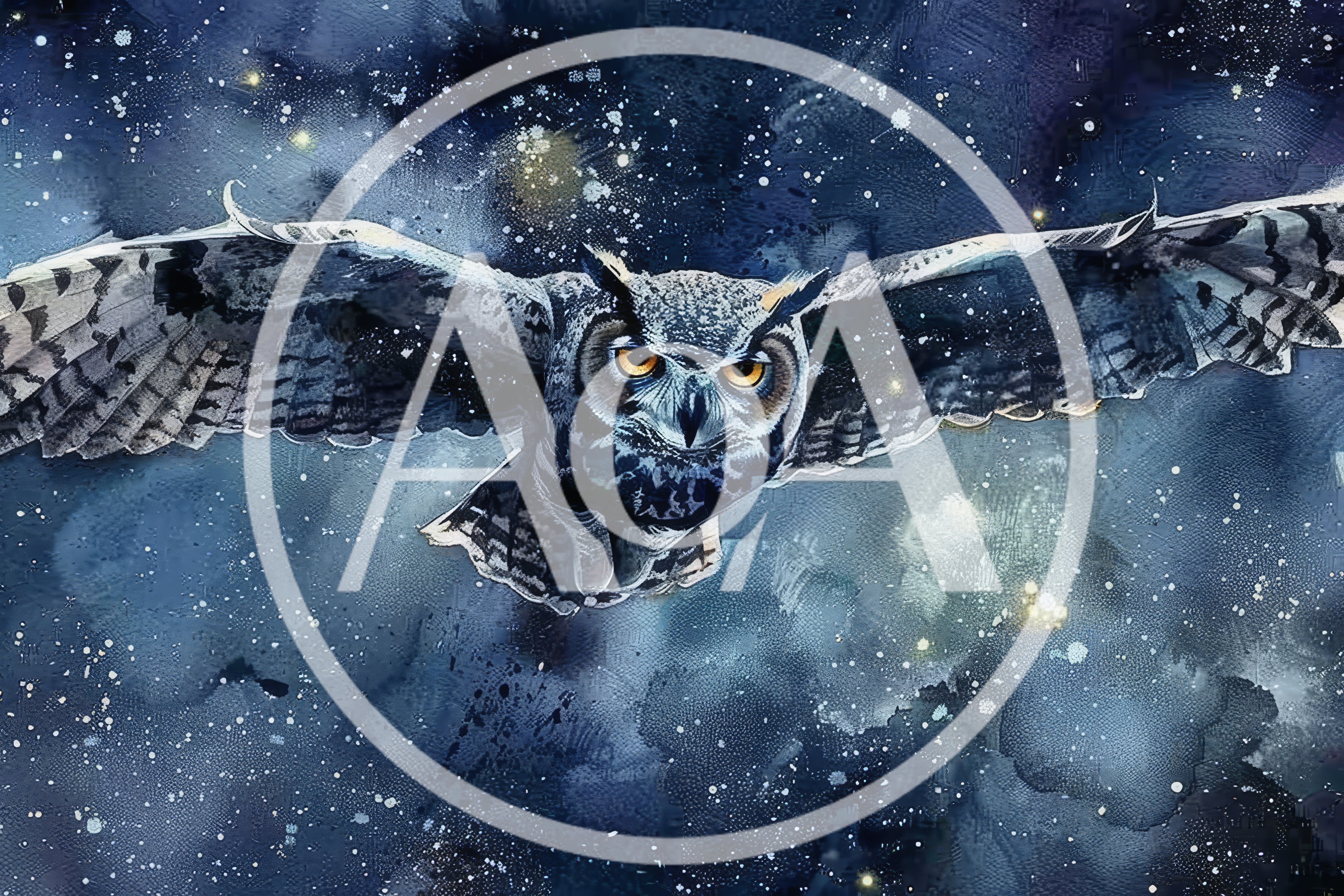 Great Horned Owl Flying Through A Starry Night Sky