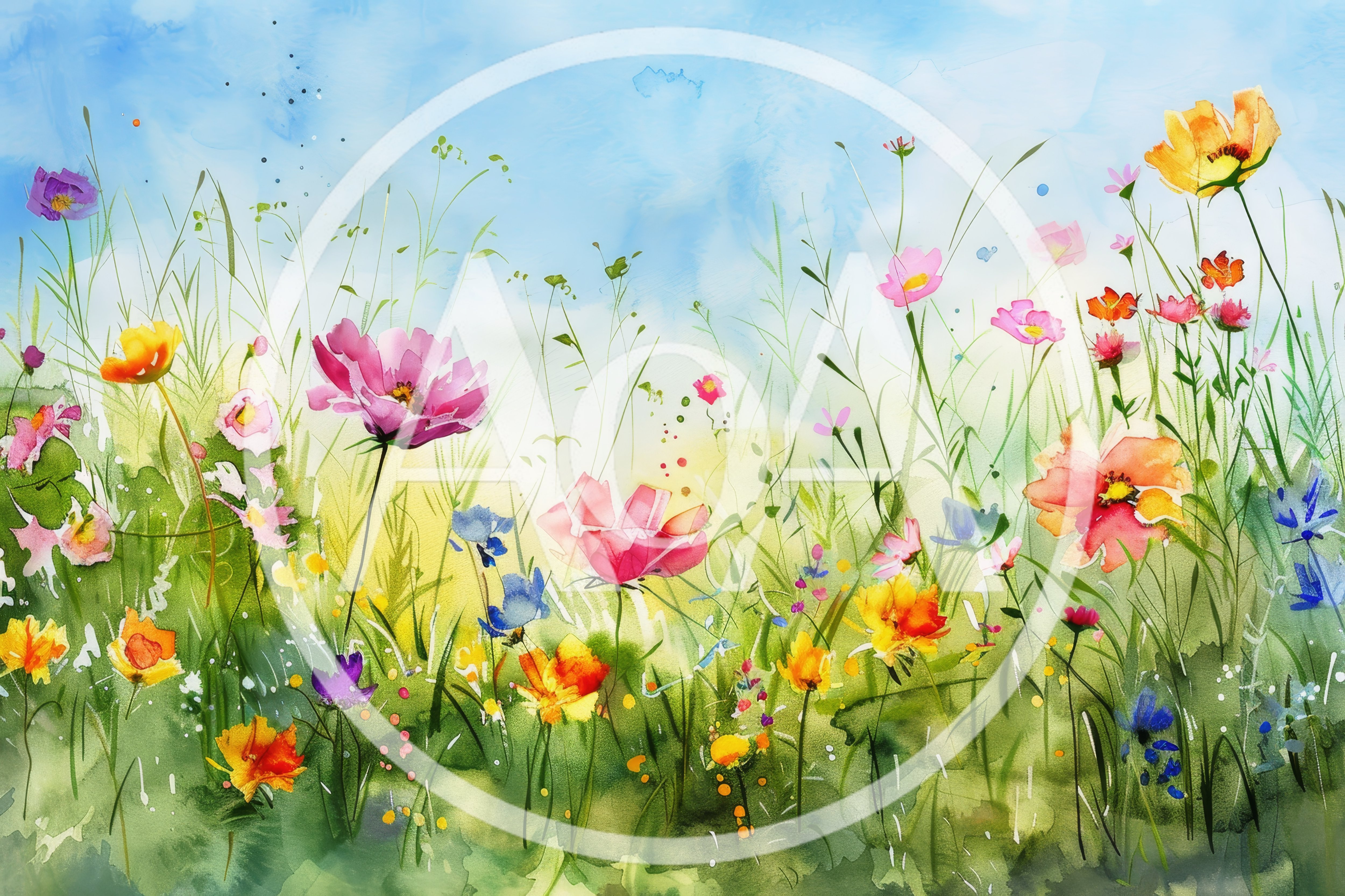 Watercolor Painting Of A Vibrant Wildflower Meadow