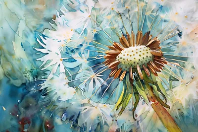 Watercolor Painting Of A Dandelion Seed Head