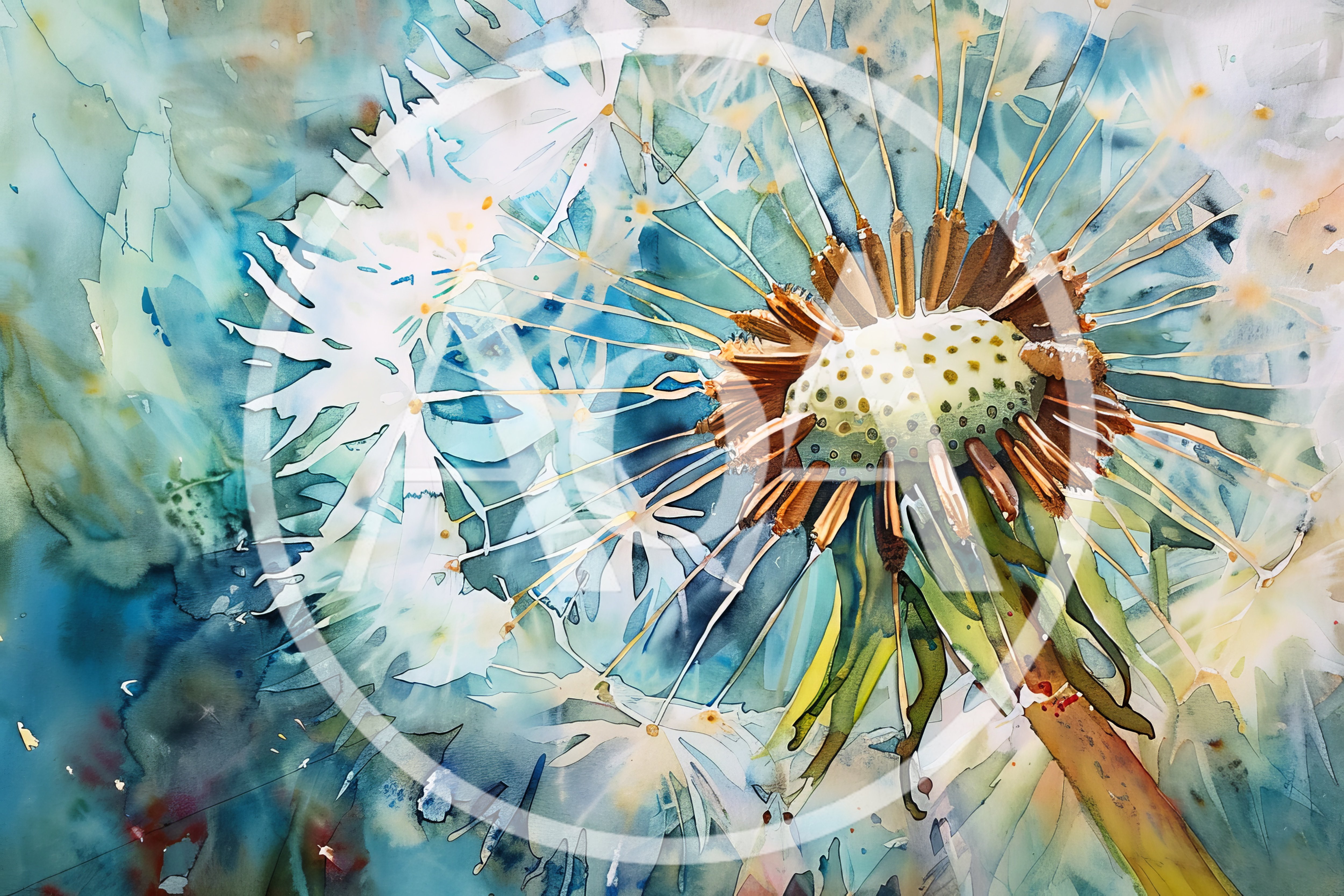 Watercolor Painting Of A Dandelion Seed Head