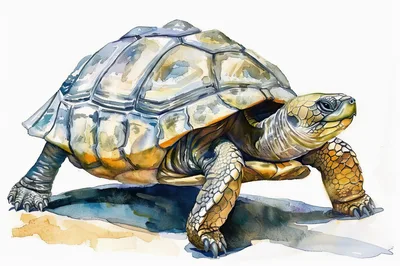 Watercolor Illustration Of A Walking Tortoise