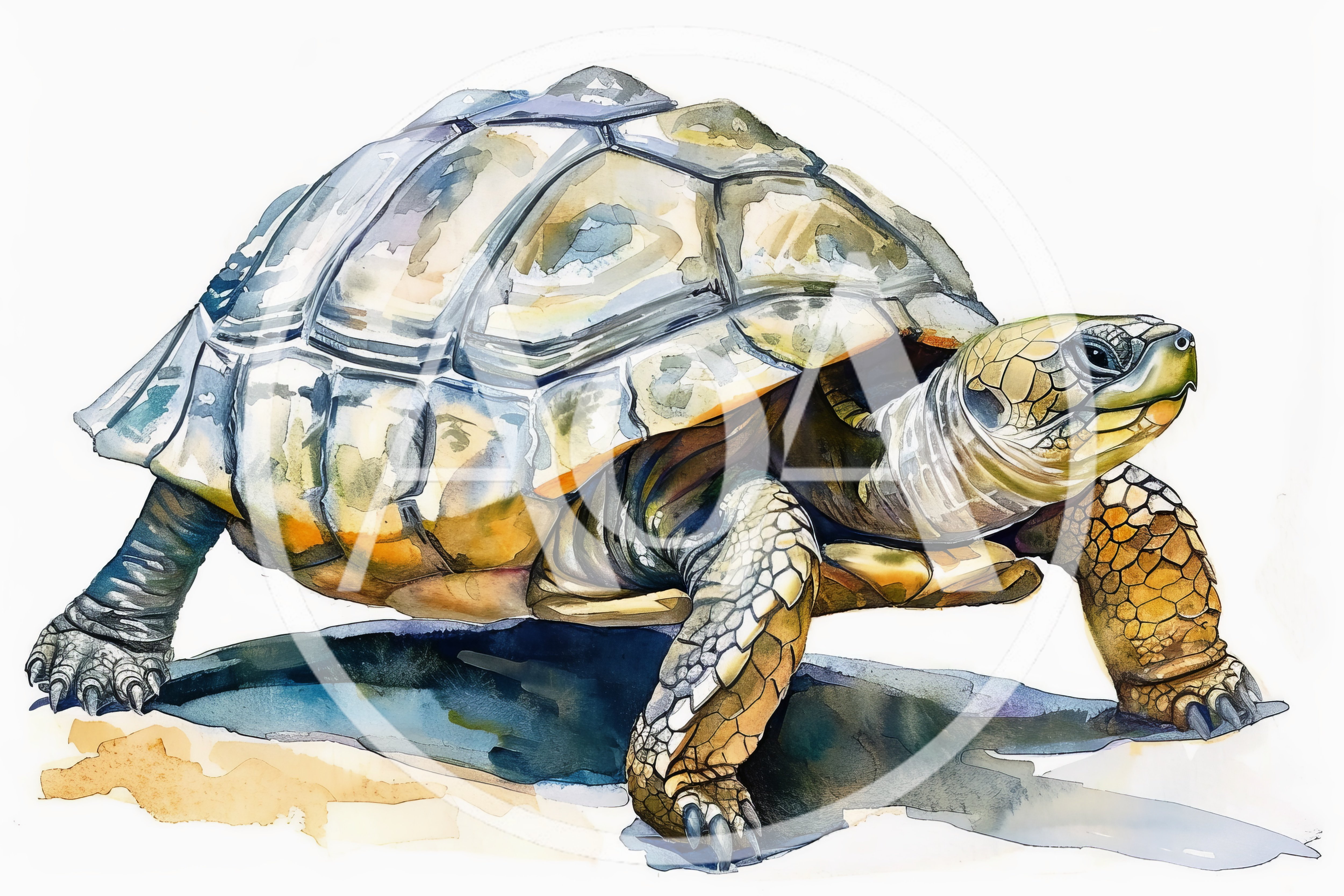 Watercolor Illustration Of A Walking Tortoise
