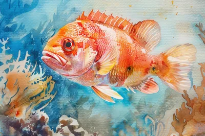 Watercolor Painting Of A Vibrant Orange Reef Fish