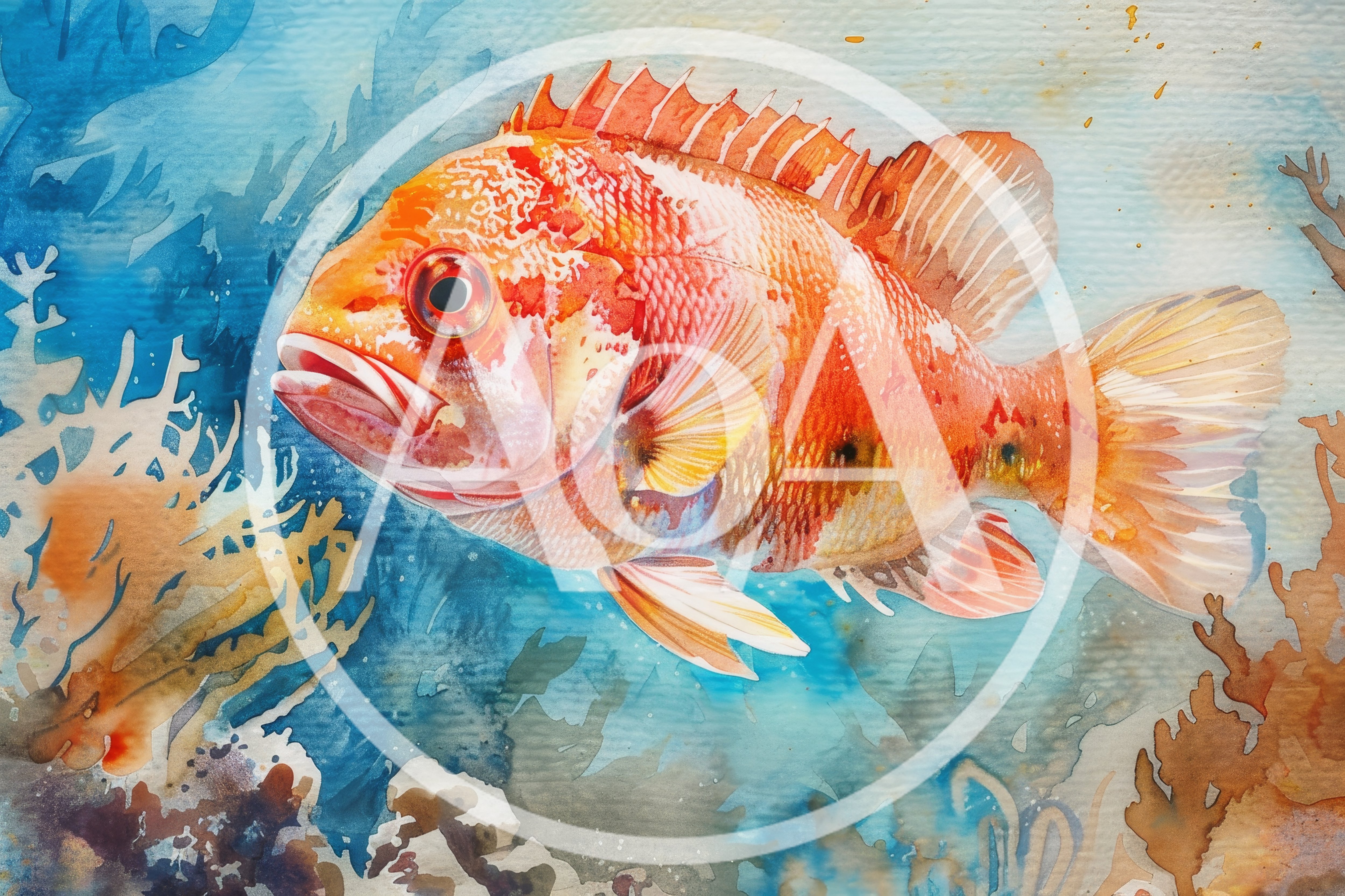 Watercolor Painting Of A Vibrant Orange Reef Fish
