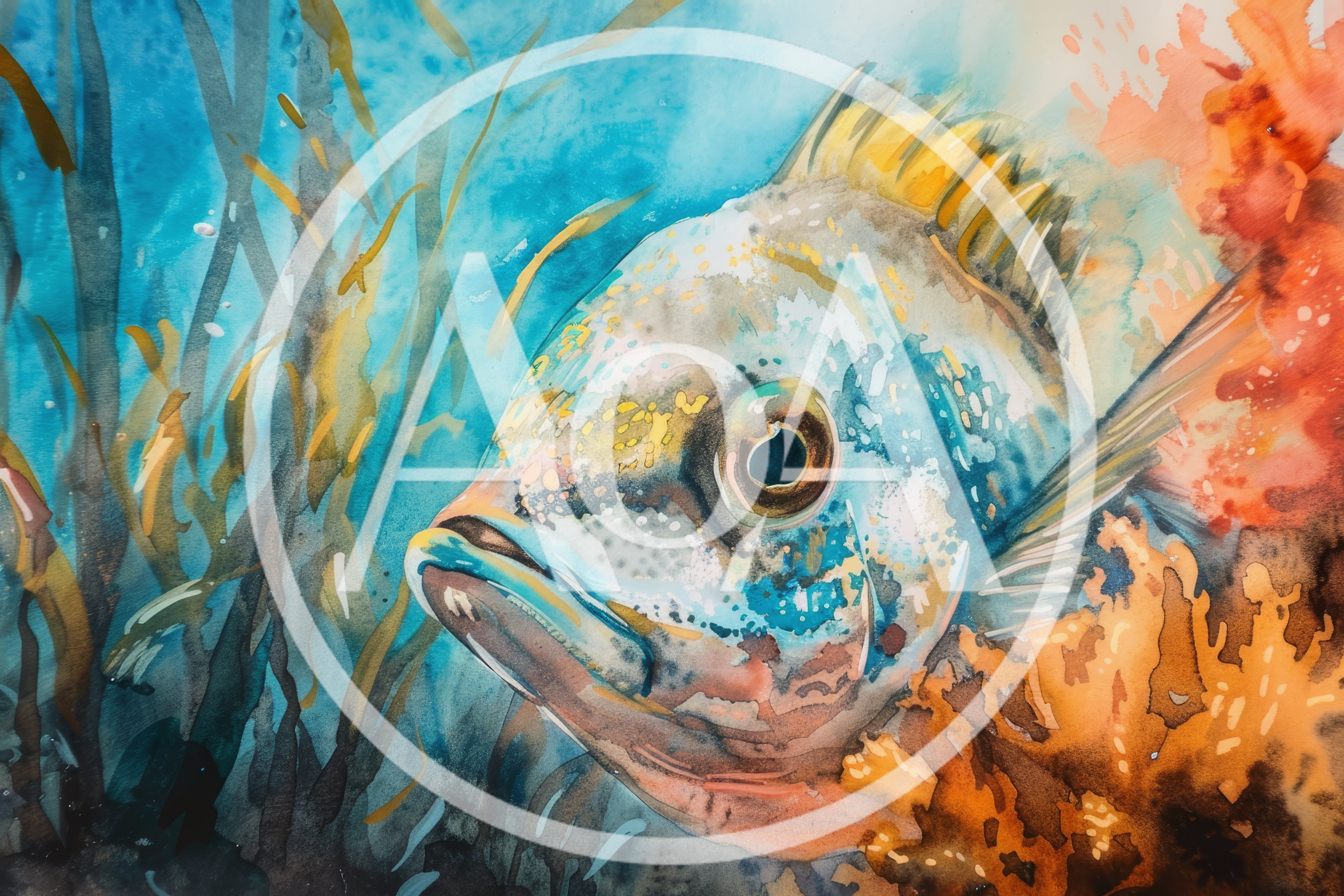 Watercolor Painting Of A Tropical Fish Underwater