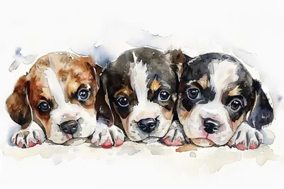 Three Adorable Watercolor Puppy Portraits