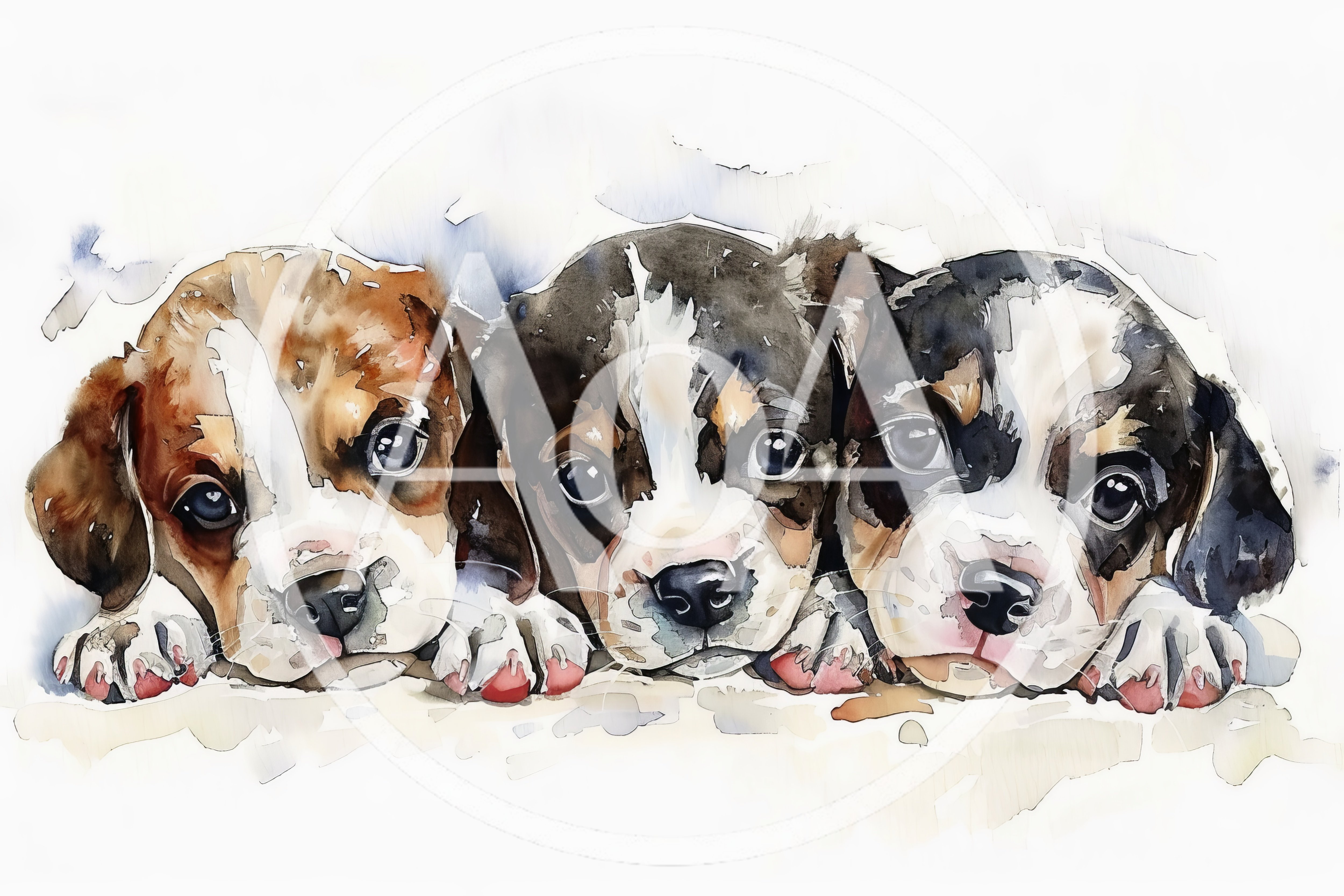 Three Adorable Watercolor Puppy Portraits