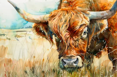 Watercolor Painting Of A Highland Cow