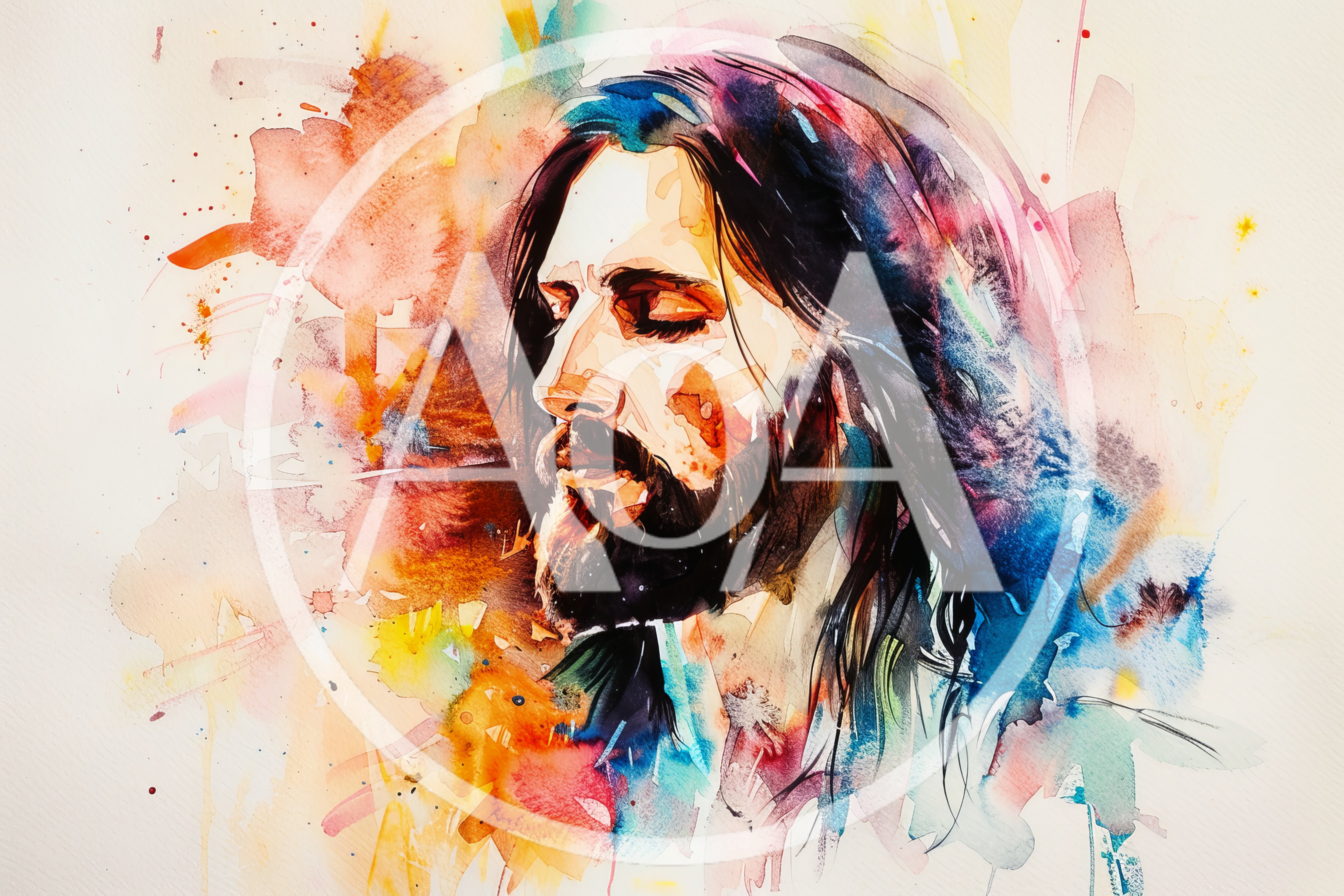 Watercolor Portrait Of A Bearded Man With Long Hair