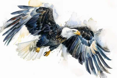 Watercolor Painting Of A Soaring Bald Eagle