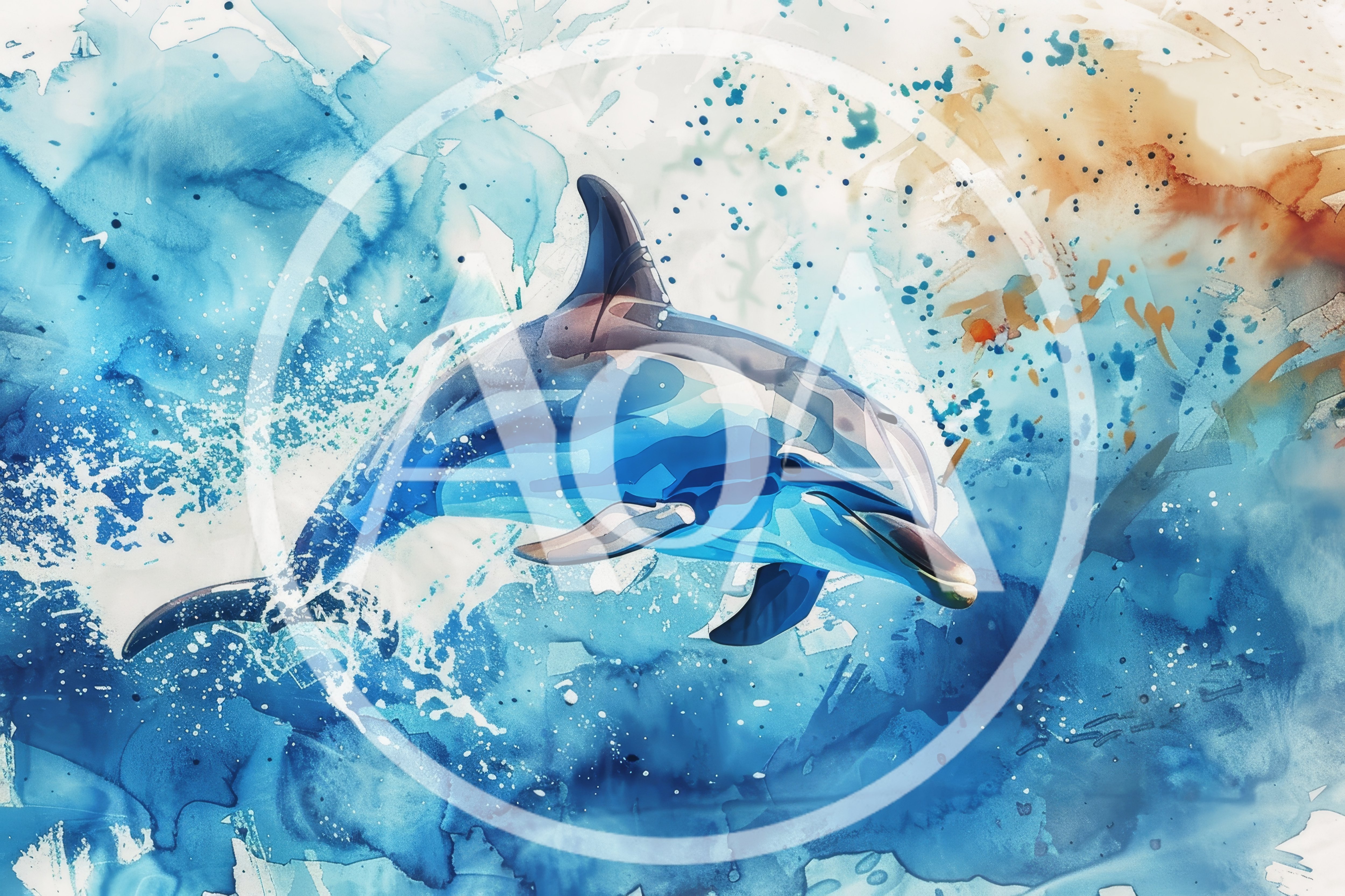 Watercolor Illustration Of A Jumping Dolphin