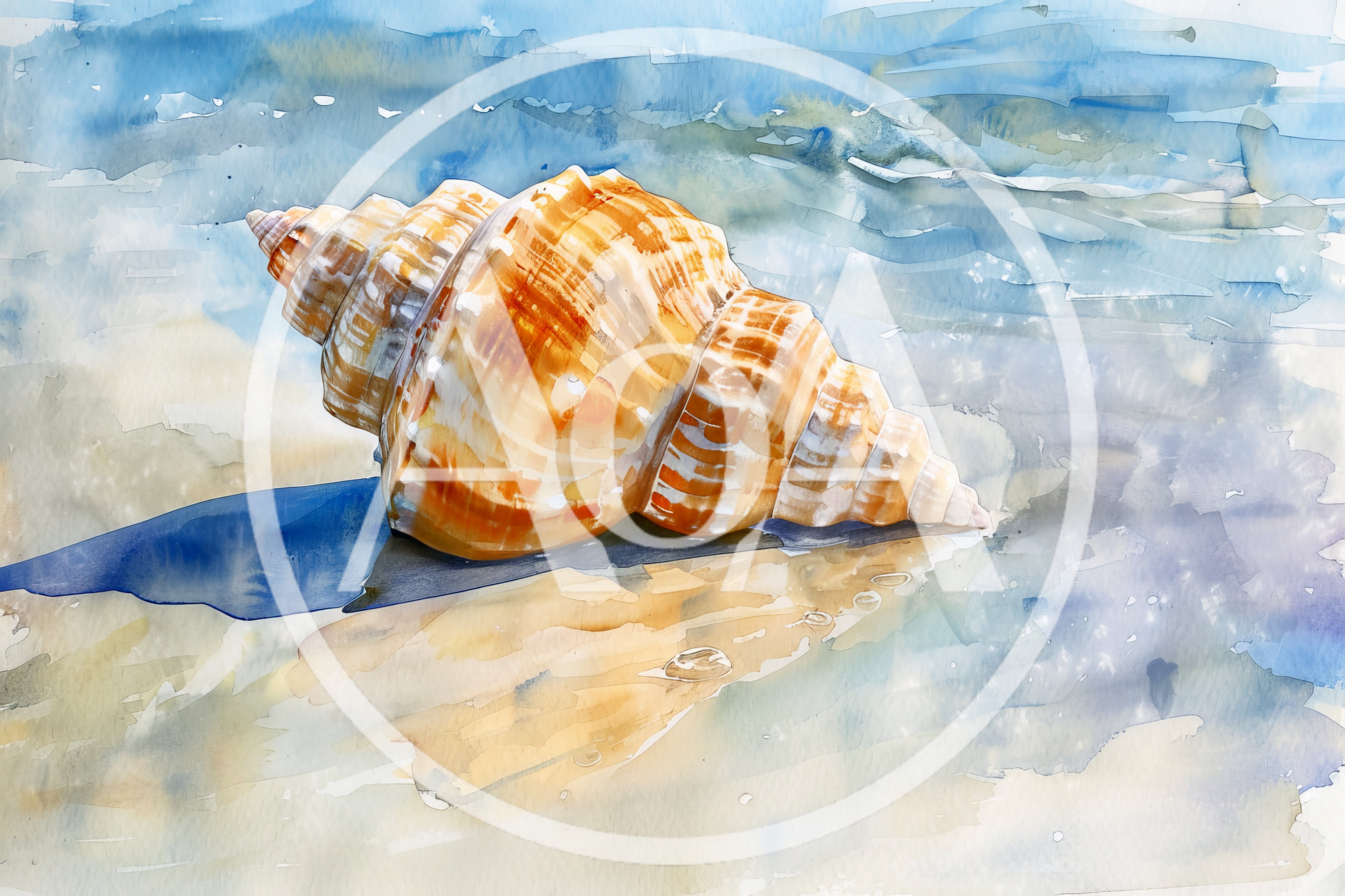 Watercolor Illustration Of A Seashell On The Beach