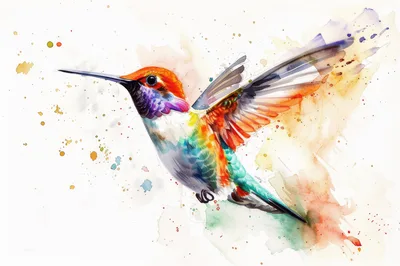 Watercolor Painting Of A Vibrant Hummingbird In Flight