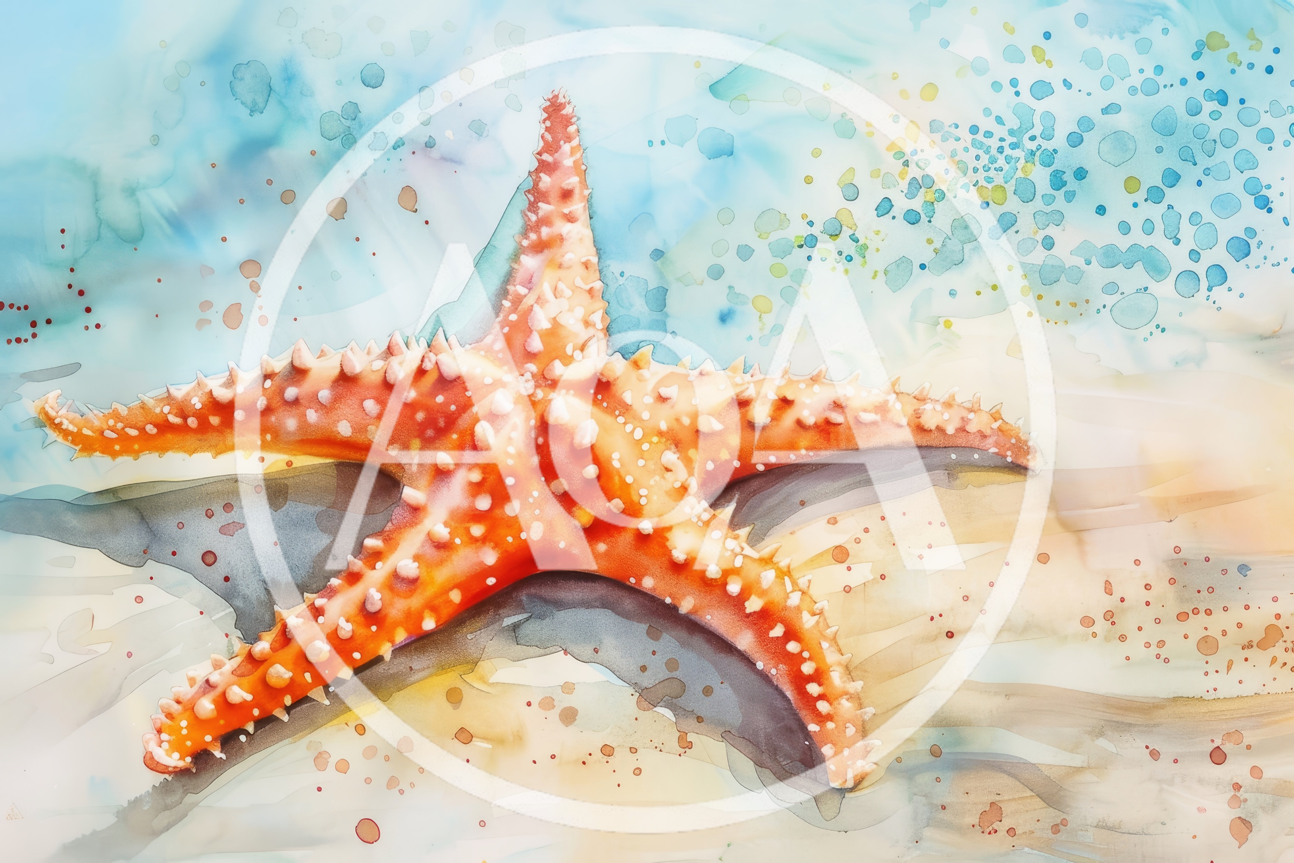 Watercolor Illustration Of A Vibrant Orange Starfish