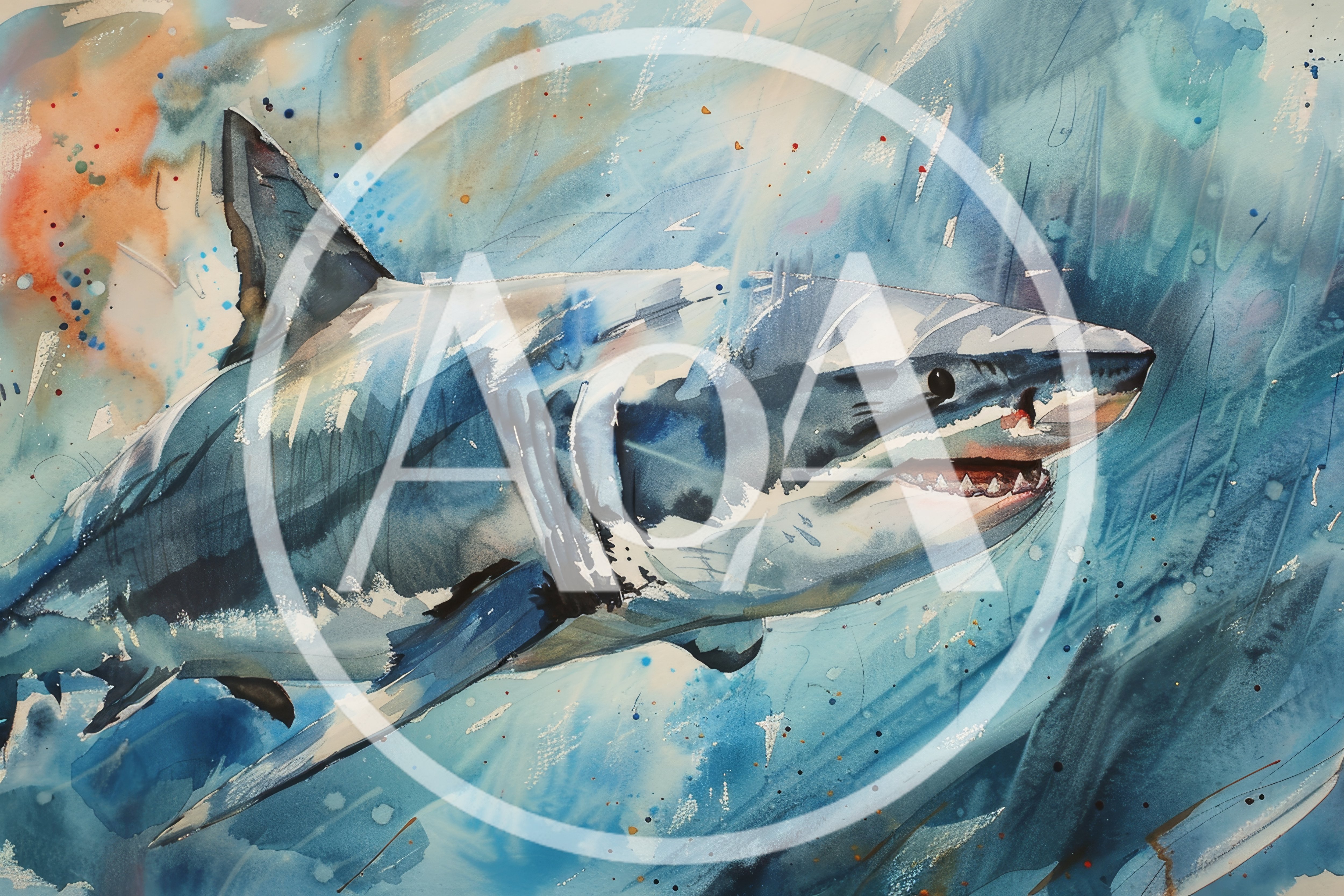 Watercolor Painting Of A Great White Shark