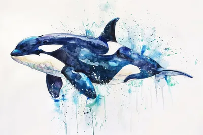 Watercolor Illustration Of A Majestic Orca Whale