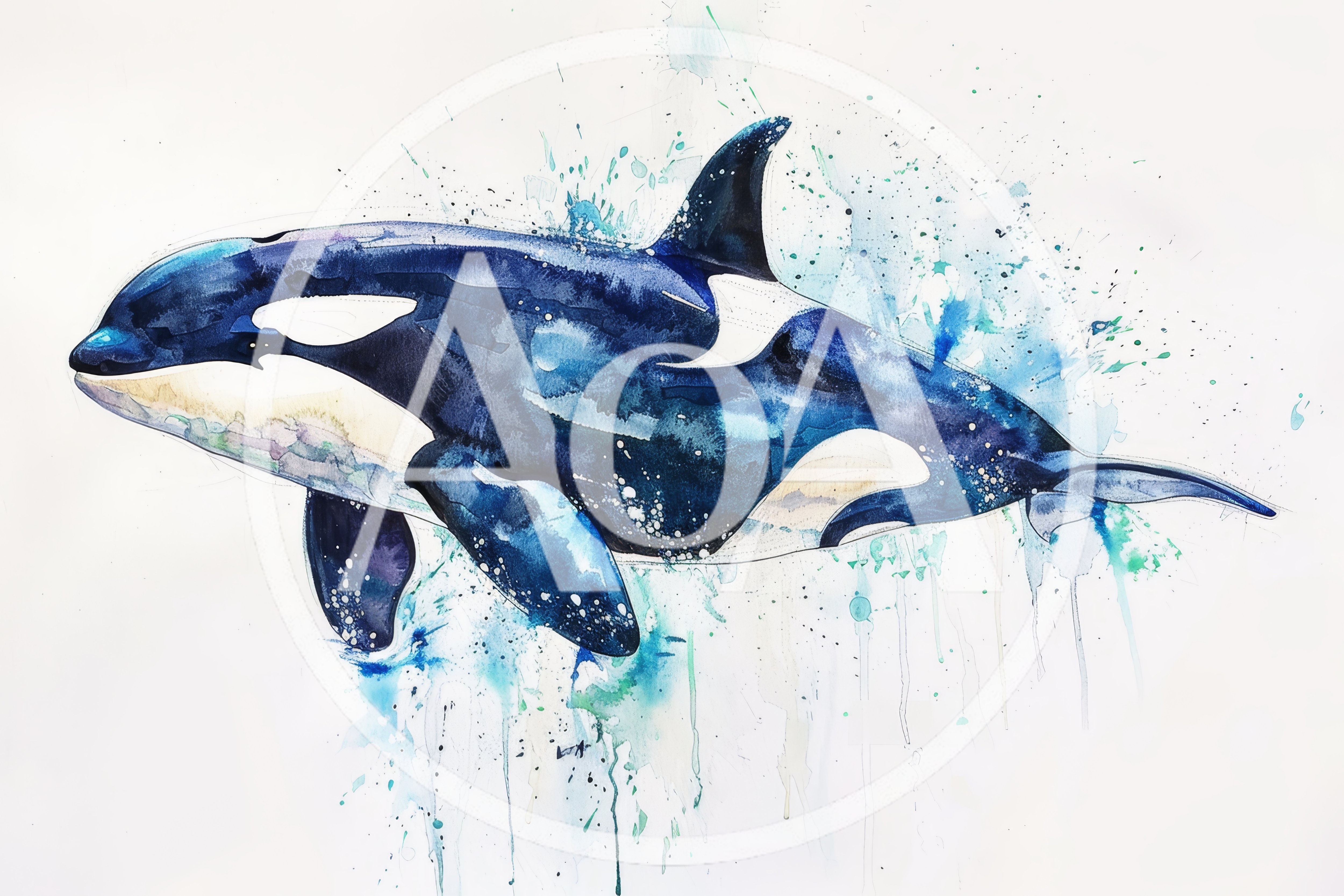 Watercolor Illustration Of A Majestic Orca Whale