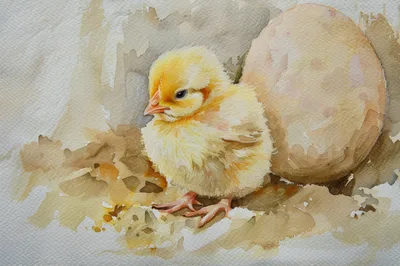 Watercolor Painting Of A Fluffy Yellow Chick