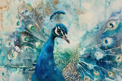 Watercolor Painting Of A Majestic Peacock