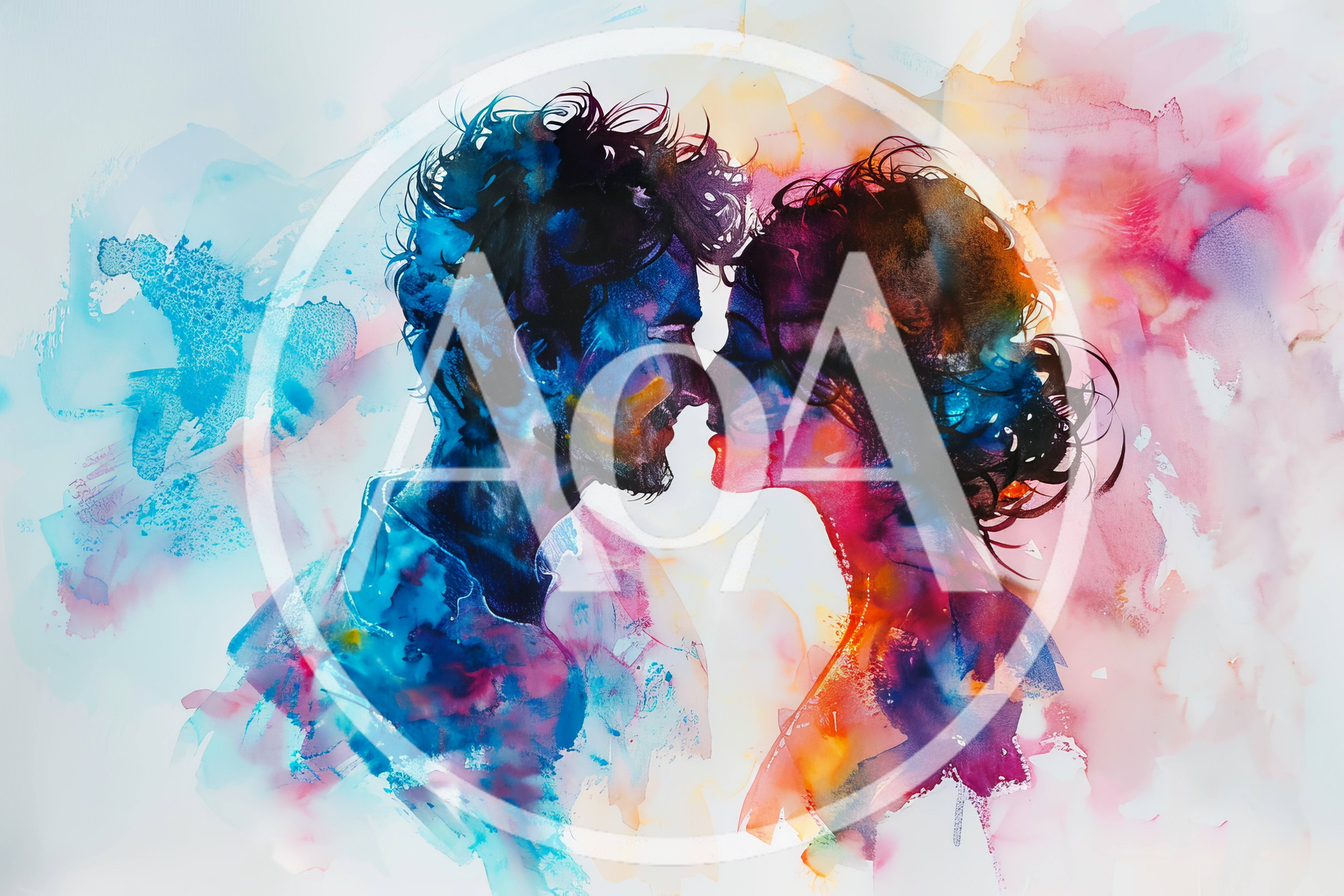Abstract Watercolor Painting Of A Romantic Couple