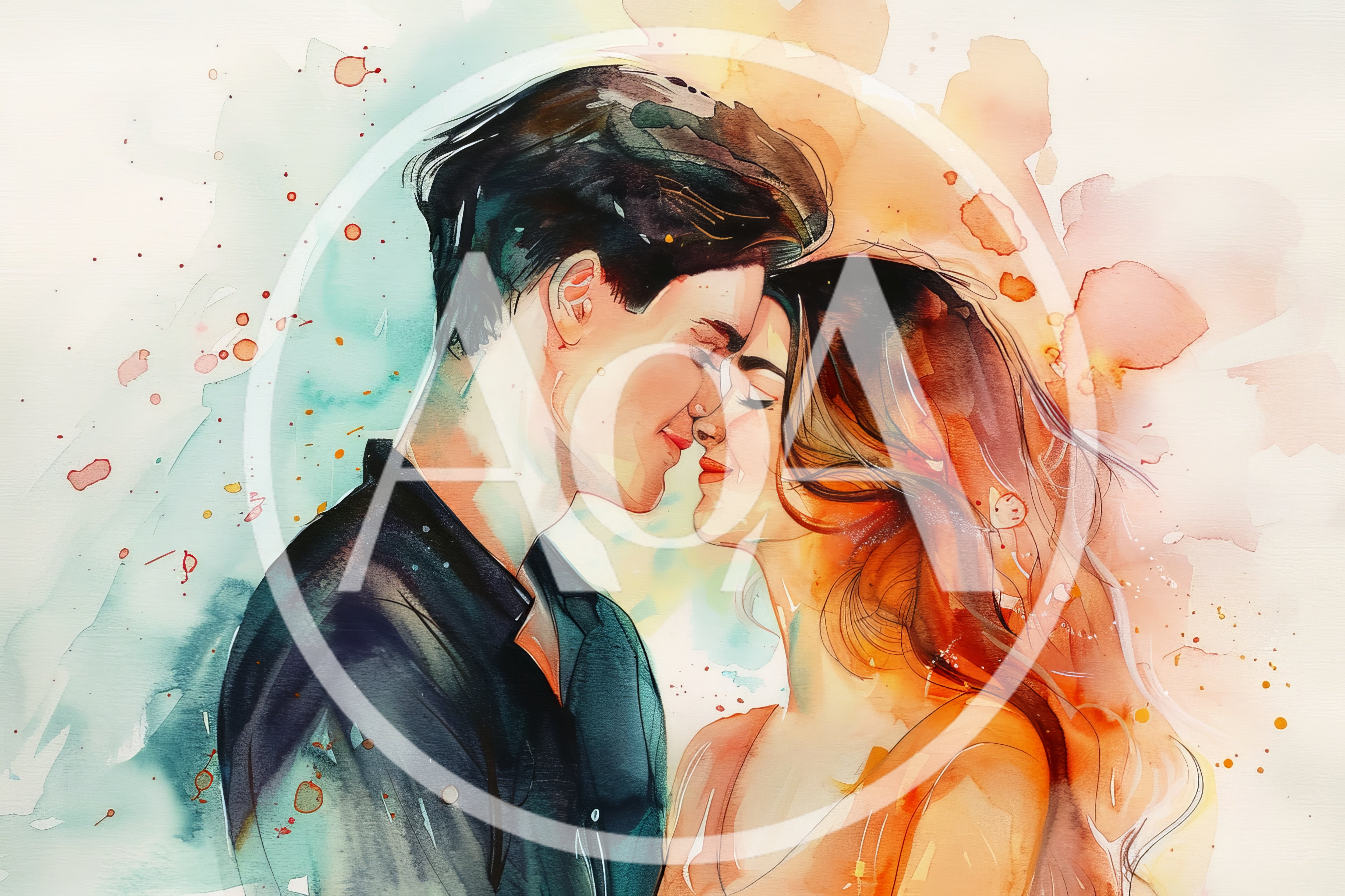 Watercolor Illustration Of A Romantic Couple Embracing