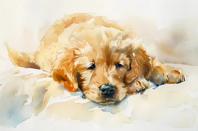 Watercolor Painting Of A Golden Retriever Puppy