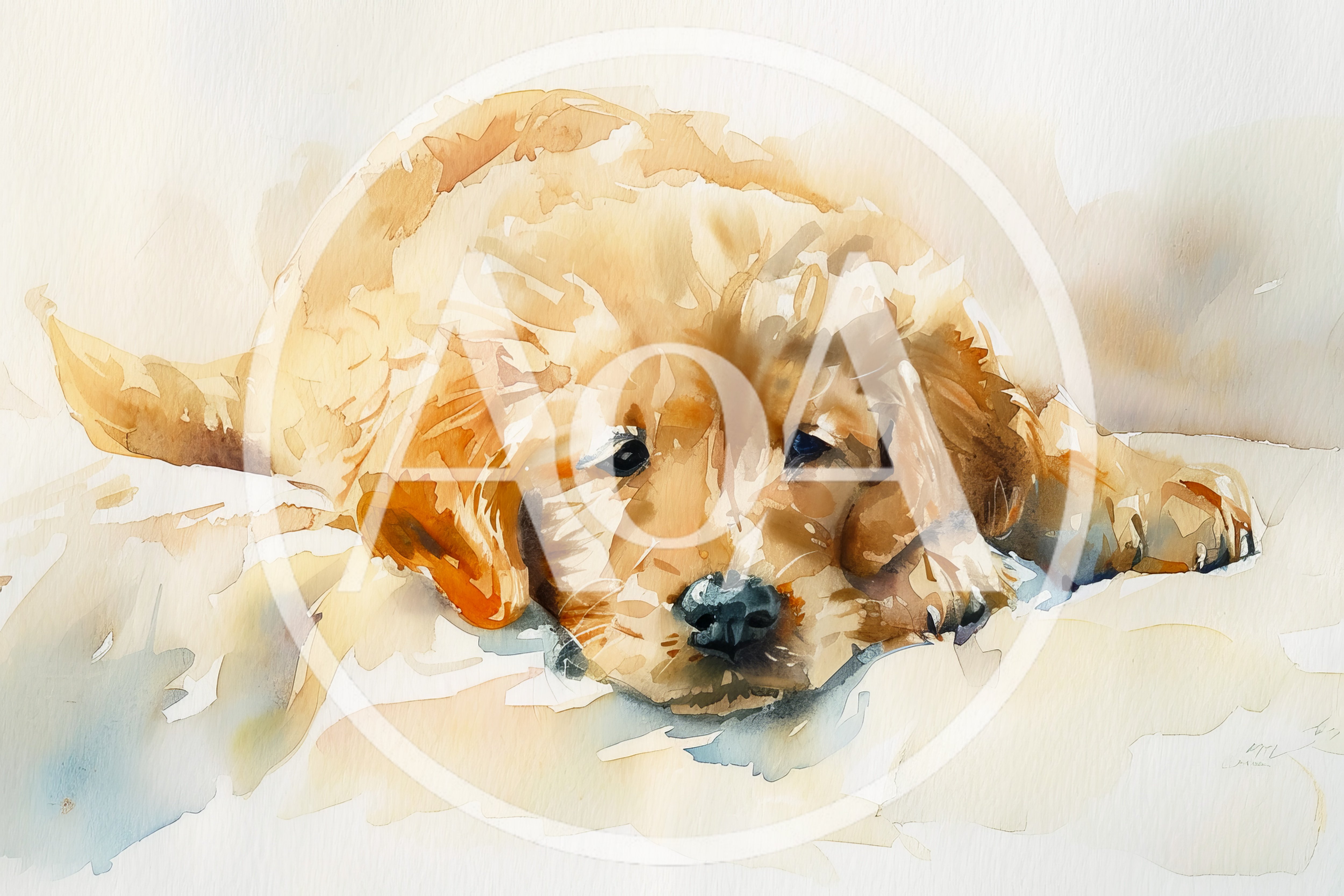 Watercolor Painting Of A Golden Retriever Puppy